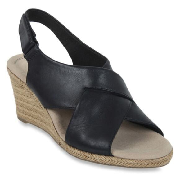 Clarks Lafley Back Strap Slingback Espadrille Wedges Black Size 10 - Picture 1 of 11